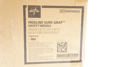 Medline SSN100302 Sure-Snap Hypodermic Safety Needle, 30G x 0.5inch - Box of 800
